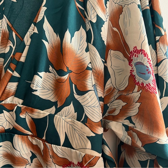 From Sunrise Teal Floral Print Bell Sleeve Wide-Leg Jumpsuit - Picture 13 of 13